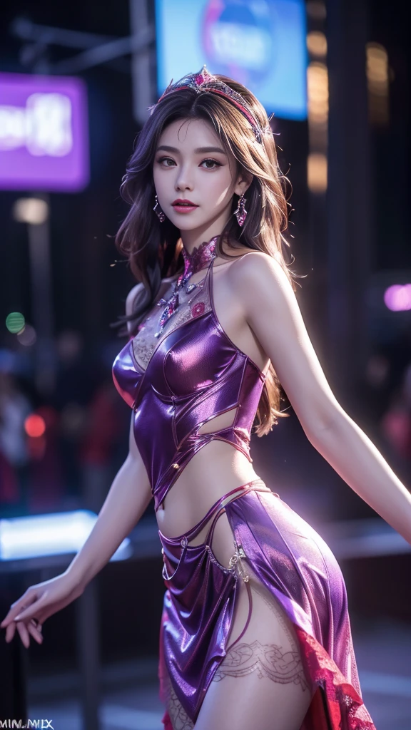 sexy Thai model who controls poison、happy smile、lip-gloss、dramatic makeup、look at the camera、full body Esbian、、sparkling poisoned flower costume (fuchsia)、、、、shiny sparkling multicolor hair、secrete poison、skull hair accessories、fishnet tights、shiny sparkling flowers background