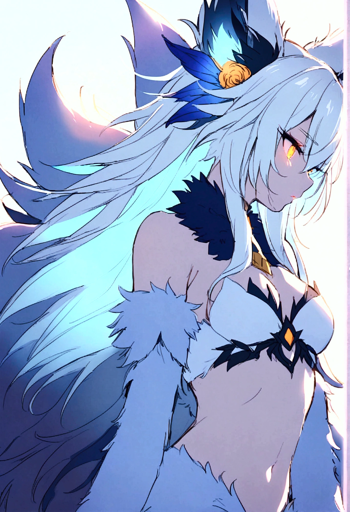 Big tail wolf gray hair female blue eyes wind magician