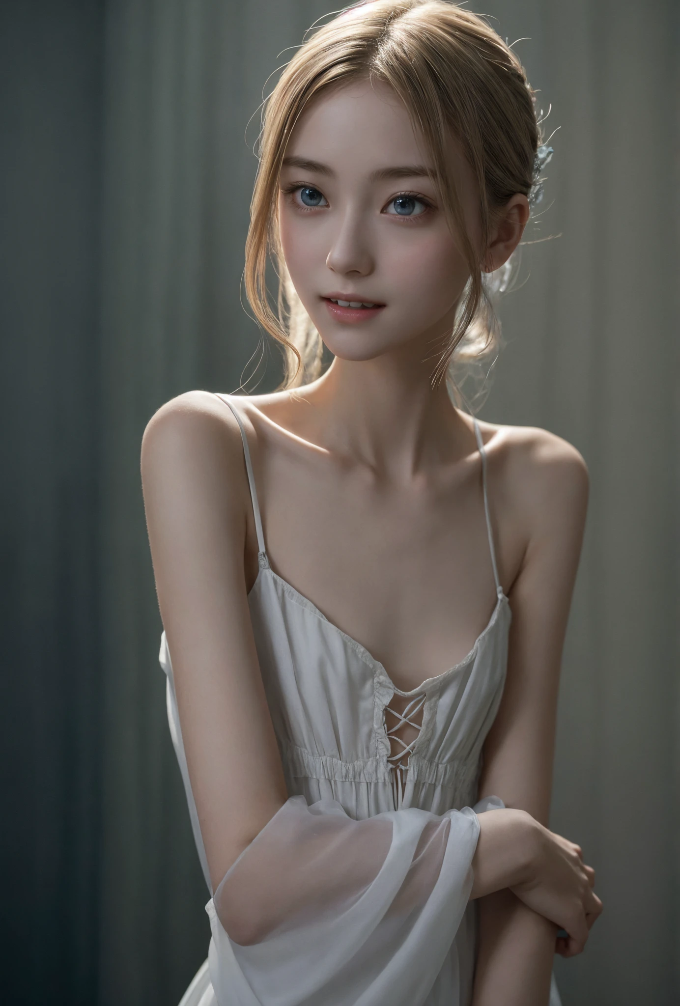 Thin arms,Narrow shoulders,delicate, very skinny ,公式art,  Unity 8k Wallpaper,  super detailed, beautiful, beautiful, masterpiece,  best quality, Darkness,  vibe, mystery, Romanticism, Creepy, literature, art, fashion,  victorian , race,  supernatural ,smile, white skin