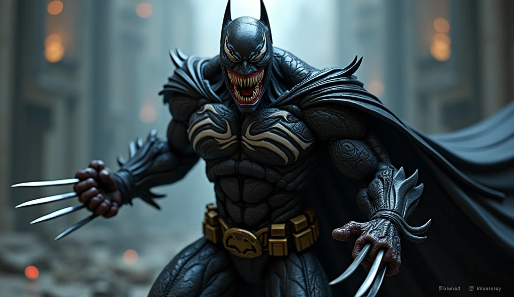 make batman and venom fused with lots of details, detailed language, detailed look, detailed muscular body