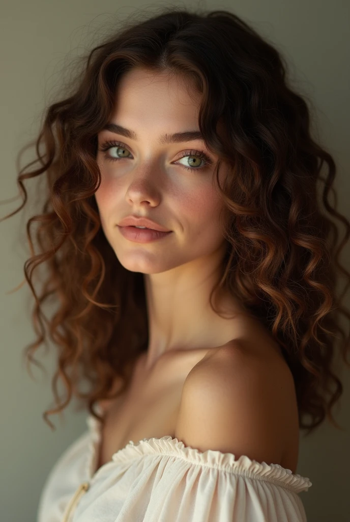 color photography, close-up, ((a realistic photo of a beautiful girl)), lightweight, ((bright skin)), looking_at_viewer, (fit body: 1.0), curly hair, detailed illustration, masterpiece, high quality, realistic, very detailed face