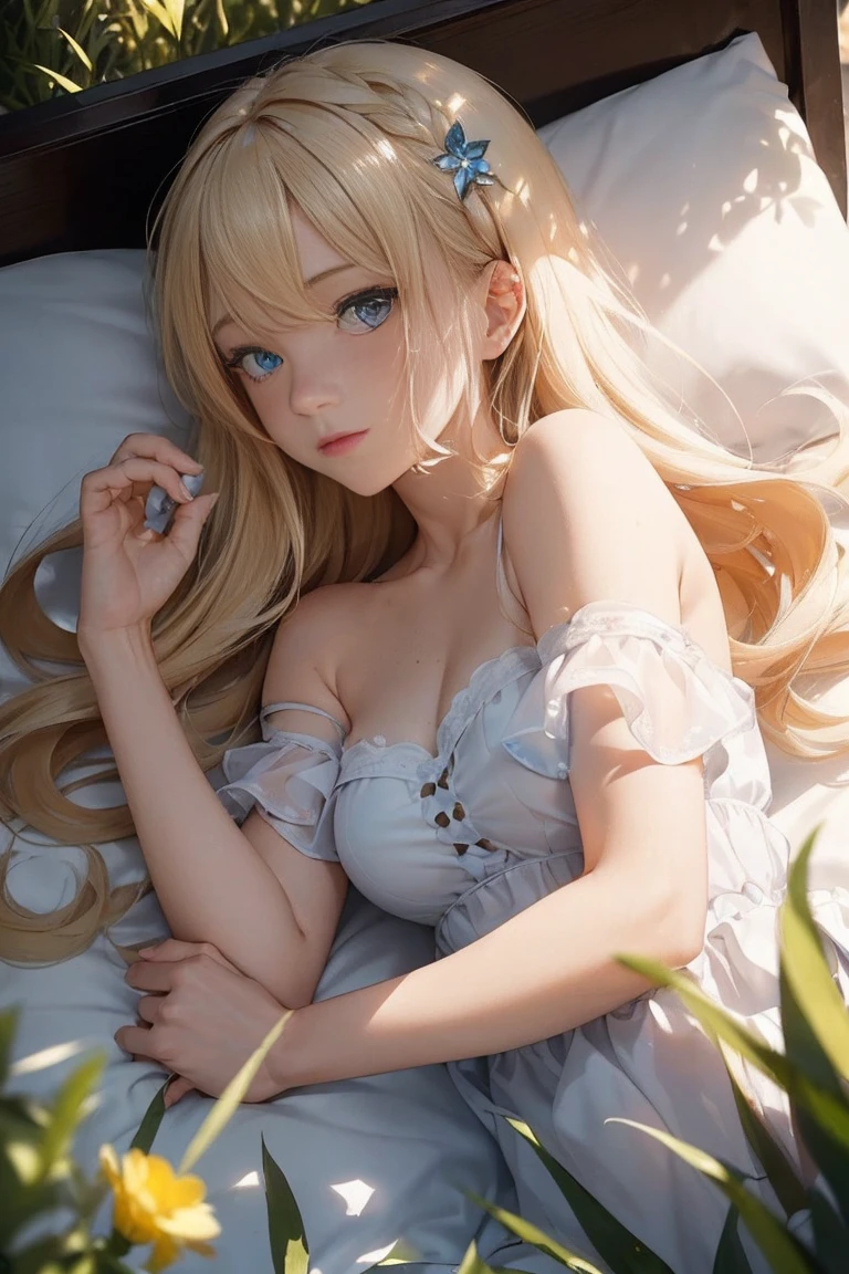 (masterpiece, Highest quality:1.3), (Super detailed:1.2),(Super detailedな顔:1.2),(Super detailedな目:1.2), (hyperRealistic:1.3), (RAW Photos:1.2), High-definition RAW color photos, Professional photos, (PhotoRealistic:1.4), (Realistic:1.4),8K,Professional Lighting, Perfect Anatomy,(Bright smile:1.2),High detail, Sharp focus,One Girl,(forest:1.2),Elf,Long blonde hair,blue eyes,White dress,(dancing:1.2),medium breasts,(Beautiful flower field:1.6)