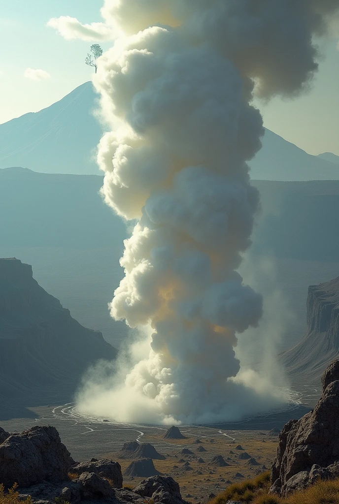 Marc Rebillet, bathrobe, On top of Vulcano erupting, humo, HDR, De color, bright illumination, sunny day, sol, La mejor luz,