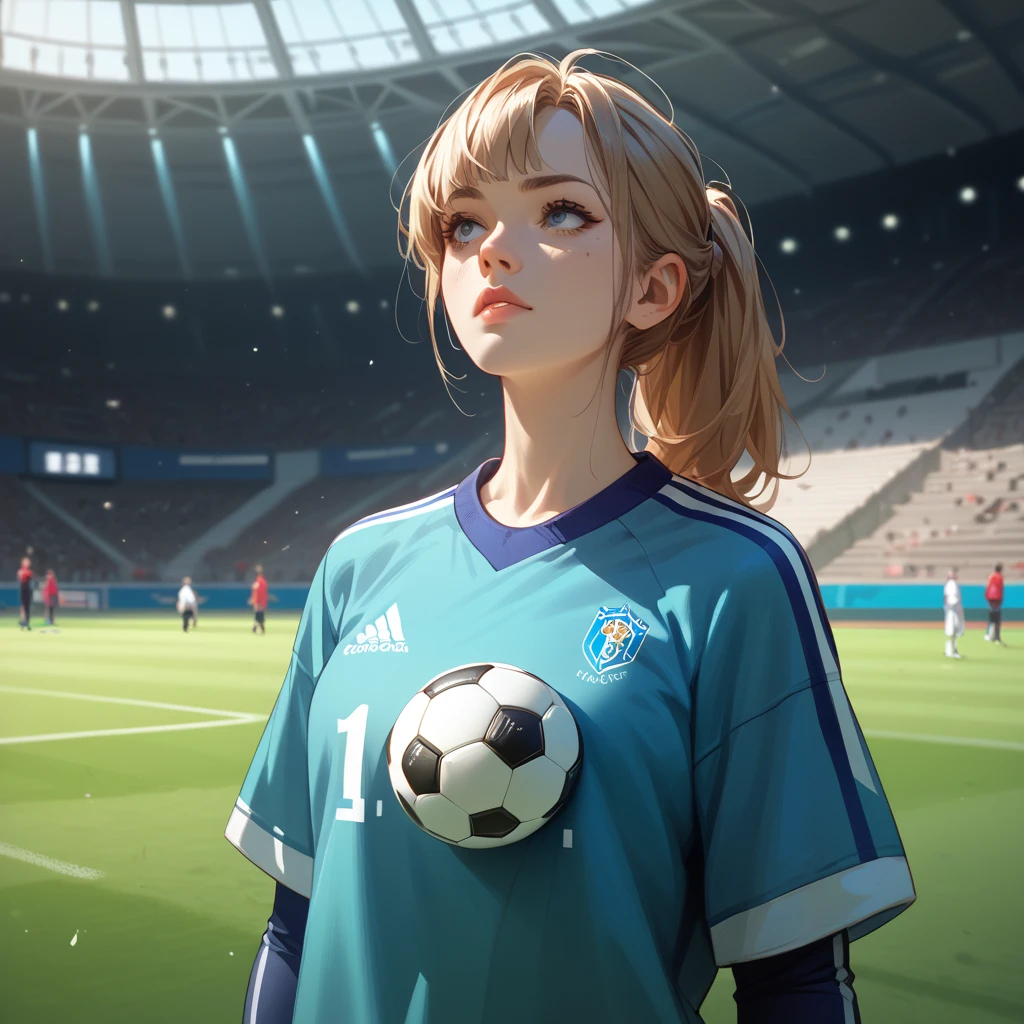 Female soccer player with big breasts like soccer balls
