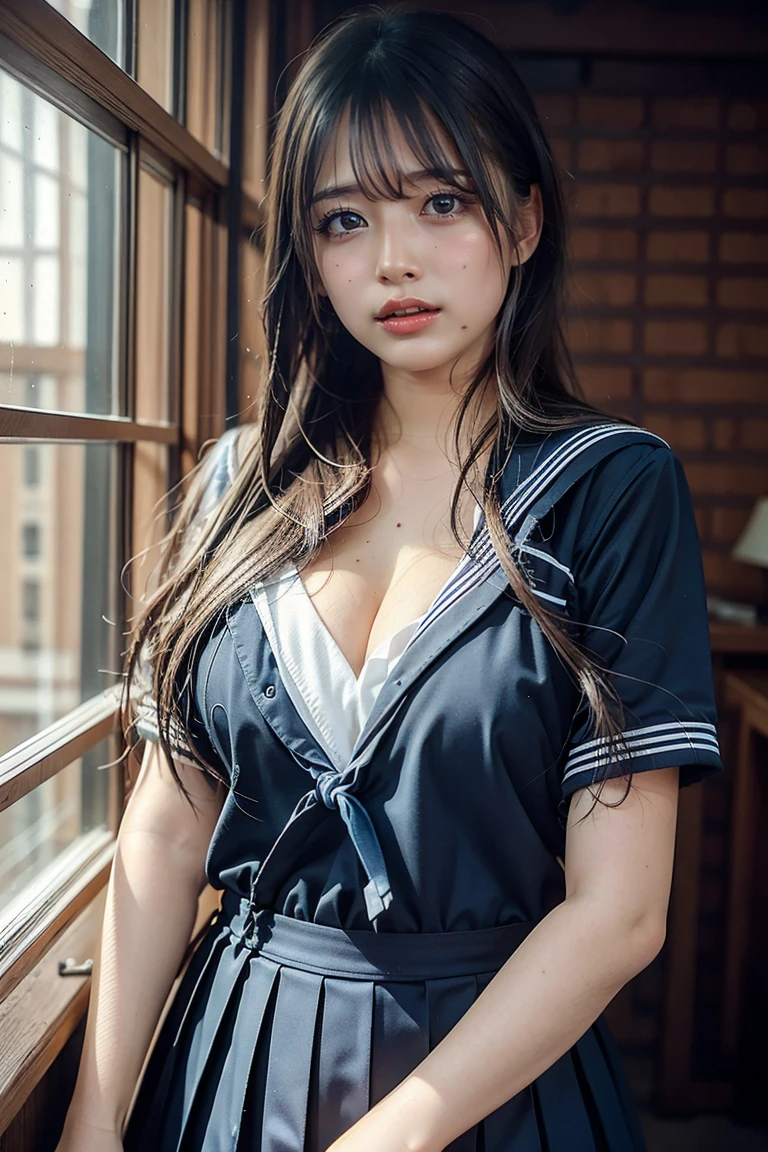 (41k4:0.7), (aika-sawaguchi:0.5), masterpiece, Best Quality, 8K, Raw photo, (wearing sailor school uniform:1.5), top-notch quality, masterpiece, (full body shot:1.5), (exceptionally detailed RAW color photo, professional-grade photograph), (rope bondage:1.5), (tied up with rope:1.4), (facing viewer:1.5), (looking at viewer:1.4), (Realistic, Photorealistic:1.37), (highly detailed skin:1.2), Ultra-high resolution, (lens 50mm), (masterpiece, top-quality:1.3), (hyper realistic:1.35), (Photorealistic:1.45), (Realistic:1.4), solo, (1 pretty Japanese girl), 21 years old, Japanese idol, supermodel, pale skin, (slim:1.3), (slim body:1.25), (slender body:1.25), (narrow waist:1.35), pretty face, (large breasts:1.15), (deep cleavage:1.4)