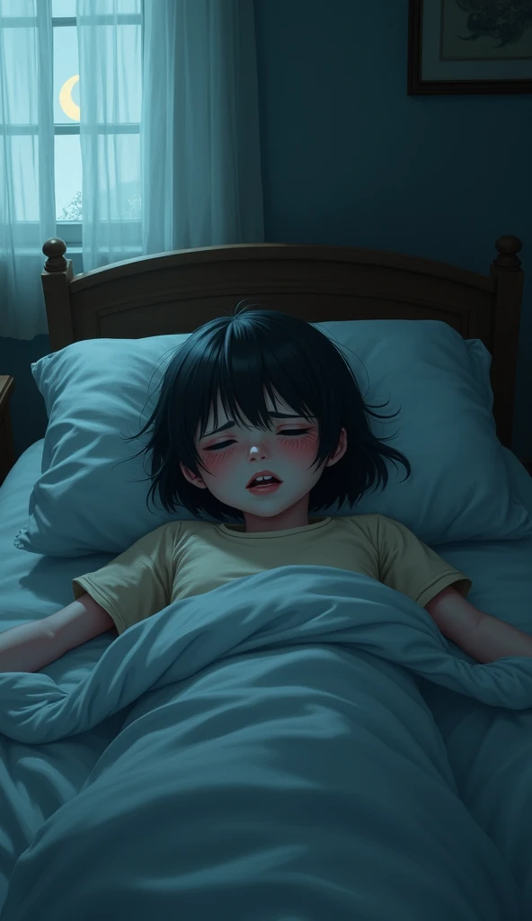 masterpiece, best quality,  1 girl, littlle girl, ((small body)), short hair, hairpins, (blush:1.5), (sweat), bed,  arms behind head, lying, looking at viewer,