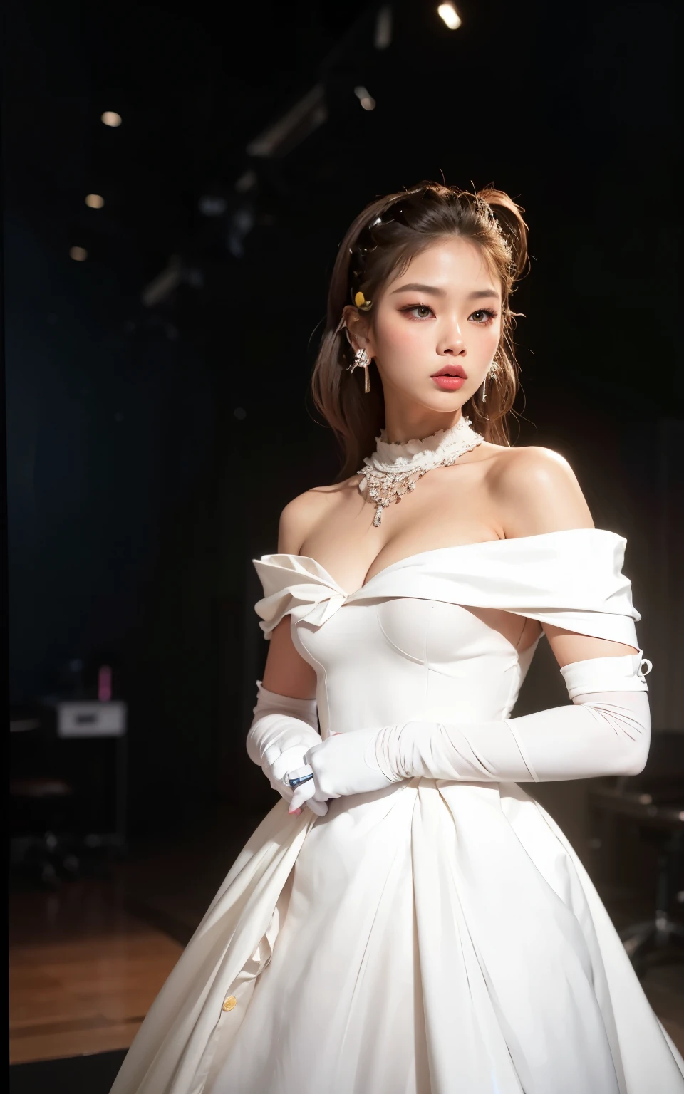 (8k, Highest quality, very detailed:1.37), (work), 18 years old, (South Korean fashion model), เดินอย่างมั่นใจบนรันเวย์ในworkแฟชั่นวีคอันทรงเกียรติ. Dressed in stunning designer outfits, work's elegance and poise captivate the audience. High-resolution images capture detailed realism., highlighting work's captivating eyes, Beautiful, flawless skin, and modern hairstyles. The lavish runway and stylish set design add to the visual appeal., creating a visually stunning representation of work's success in the fashion industry.