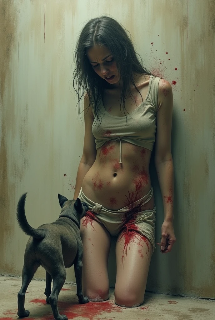 Frontal shot,Sexy Pose, Spread your legs apart,zombie,Bleeding,High resolution, ultra-detailliert, Photorealsitic,dirty skin,負woundsし,realistic blood,lip stick、eye make up、mascara、eye liner、eye shadow、pin heels、Bewitching、vomiting、internal organs protrude、嘔vomit blood、wounds、負woundsし、dirt、vomit blood、Being attacked by a man、nosebleed、gore expression、Grotesque、zombie、Toilet room、white of the eye、zombie、dead body、brutality