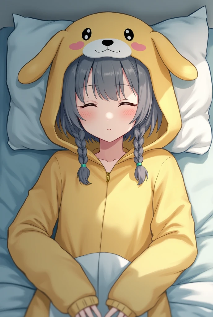 (masterpiece:1.3),(absurdres:1.3), (best quality:1.3), (ultra-detailed:1.3),(best shadow:0.7),(closed eyes), 1girl, fetal position, holding Yuegui doll, green pajamas, slightly navel, , petite, cute, sleepy, ((hand covering eye)), calm, face focused, sleepeace, white bed,