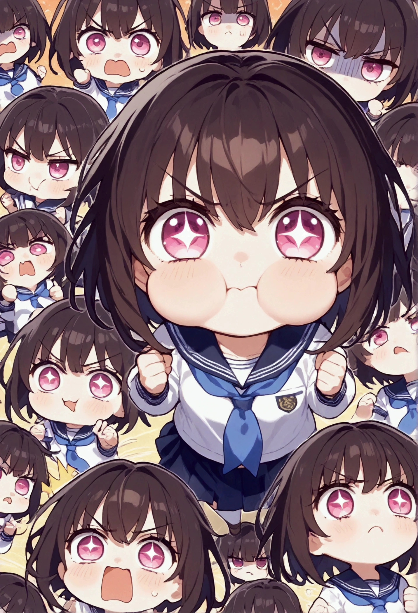   chibi,1 , Alone,   full body  ,(cute cheeks:1), (  V-shaped eyebrows  ), Tremendous, Anger effect  ,   school sailor,masterpiece,   Best Quality  , good quality, newest,