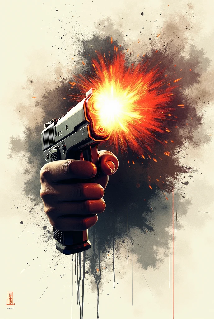 
2D 2D 2D 2D 2D 2D, PISTOL FIRING SHOT, POINTING AT THE CAMERA, GRAFFITI IMAGE, NO BACKGROUND, JUST THE GUN, NO CHARACTER.