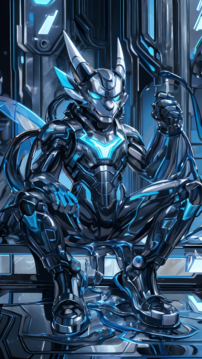 male, Synthesizer , metal silver slime body,  silver metallic sticky mucus , sticky skin ,sticky skin,Machine Tool , Android, Ratchet.Luminous body,male, network Hive. Full Body Mechanical Bodysuit . Mechanical Lion  . full-body photo . Liquid Metal Mecha Cover .silver metal bodysuit, Glossy Metallic Bodysuit ,  Evil Smile . blue glowing eyes.Details Skin Digimon ,Blue Glowing Streak . Neon Light Tattoo ,Intricate skin details, Smooth Reflective Leather .Sitting position.legs spread..liquid metal pool.liquid metal tentacle.INSECT NESTS.Big crotch bag.erect.absorption, goo skin, silver slime, enamel,unrecognizable ,Transform  ,,melt,Tentacles,gender.Drooling.. full-body photo .Excited.clear hands and feet .. silver metallic sticky mucus , sticky skin ,goo leather ,  silver smooth leather.Tentacles纏繞身體.黏糊糊Tentacles纏繞身體