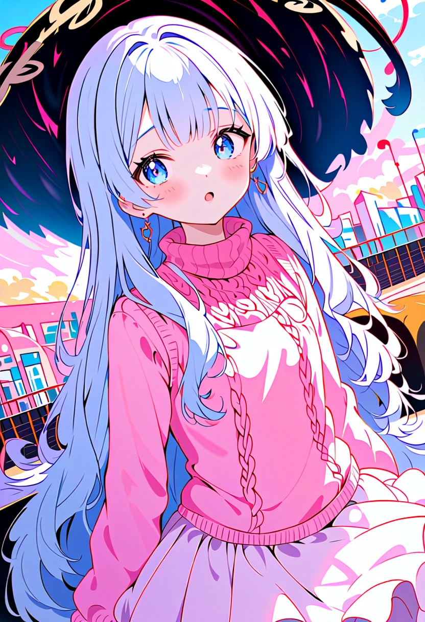  masterpiece, best quality, extremely detailed, (illustration, official art: 1.1), 1 girl, (((light blue long hair)))), ((( long hair))), light blue hair,, long hair ((blush)) , cute face, big eyes, masterpiece, best quality, (((a very delicate and beautiful girl)))), amazing, beautiful detailed eyes, blunt bangs (((little delicate girl)))), tareme (true beautiful: 1.2), sense of depth, dynamic angle,, (((tareme))), (true beautiful: 1.2), (tiny 1girl model: 1.2) (flat chest), masterpiece, best quality, high quality, illustration, high detail, newest, absurdres,highres,4k, BREAK girls playing at amusement park, sitting bench, Eating Candy, Ferris wheel, roller coaster, balloon, colorful, smile duffle coat, scarf, white skirt, city, {{{{{snow}}}}}, {{{masterpiece}}}, {{{best quality}}}, {{{very aesthetic}}}, {{{ultra-detailed}}}, {illustration}, {{{extremely detailed}}},embarrased,
BREAK　earrings,(blush :1.1),(Unbuttoned long Coat:1.1),cable-knit sweater,skirt, plaid Scarf ,Casual fashion,head tilt,looking at viewer,open mouth smile,:o,( round eyes:1.1) ,perspective,(back alleys:1.1) 