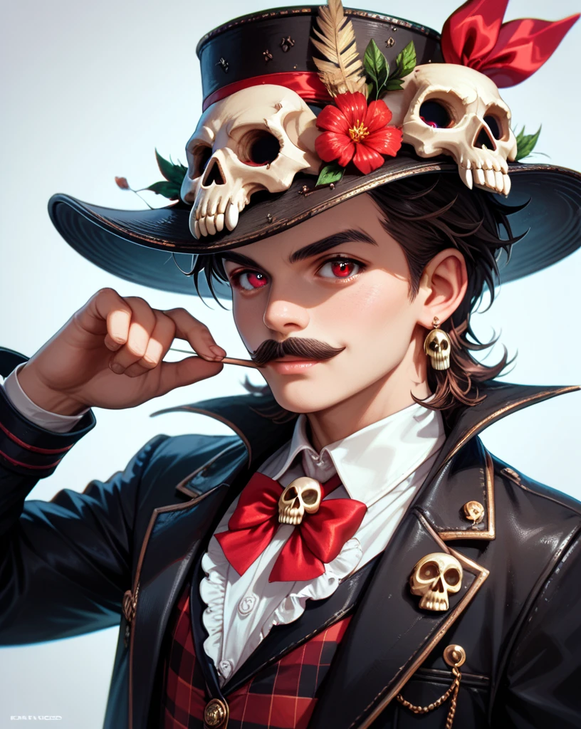 Demon marco Bad end friends: teenagers mariachi clothing and hat, skull mask with mustache,red eyes with black pupils,pose looking at the viewer, Super detailed