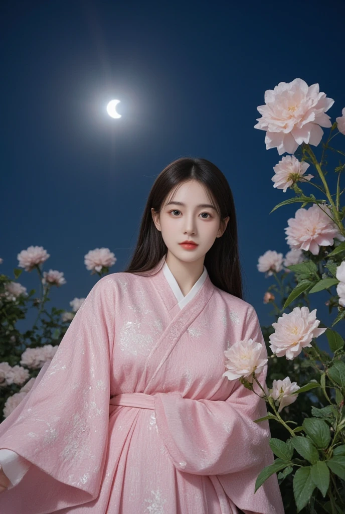  best quality, High target_Resolve , unique_image,  Detailed Background  ,girl, Hanbok,flower,flower园,moon, night,