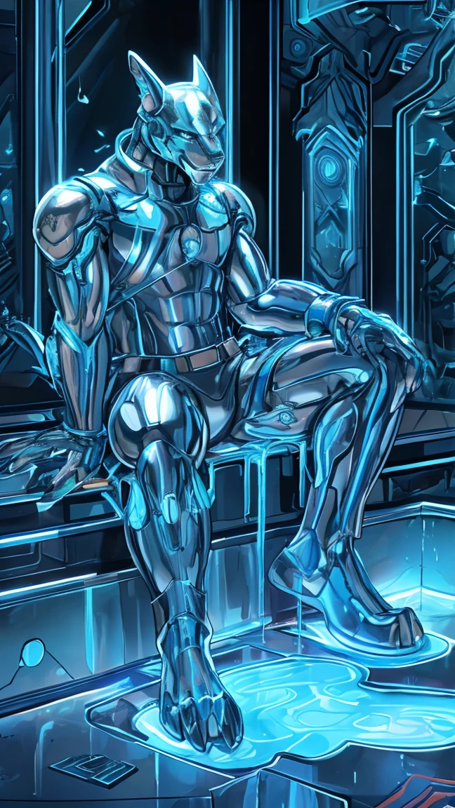 male, Synthesizer , metal silver slime body,  silver metallic sticky mucus , sticky skin ,sticky skin,Machine Tool , Android, 狗Dog Kruger  (Japan version)  - Dinosaur Squadron Super Team .Dog Kruger 


.Luminous body,male, network Hive. Full Body Mechanical Bodysuit . Mechanical Lion  . full-body photo . Liquid Metal Mecha Cover .silver metal bodysuit, shiny metal tights ,  Evil Smile . blue glowing eyes.Details Skin Digimon ,Blue Glowing Streak . Neon Light Tattoo ,Intricate skin details, Smooth Reflective Leather .Sitting position.legs spread..liquid metal pool.liquid metal tentacle.INSECT NESTS.Big crotch bag.erect.absorption, goo skin, silver slime, enamel,unrecognizable ,Transform  ,,melt,Tentacles,gender.Drooling.. full-body photo .Excited.clear hands and feet .. silver metallic sticky mucus , sticky skin ,goo leather ,  silver smooth leather.Tentacles纏繞身體.黏糊糊Tentacles纏繞身體