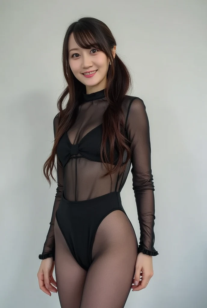 (top-quality, masterpiece: 1.1), 1girl in, The whole body from head to toe, In the hustle and bustle of the city, 後ろ向きでお尻を突き出すsexypose, beauty of 30 years old, She wears a skimpy body tights outfit, Bewitching waist, sexypose, Looking at the camera, A woman with outstanding style wearing a T-back, Transparent body tights with plunging neckline, No bra, Sexy Beauties, Nipple protrusions reflected in body tights, Crystal clear white skin, Gold accessories on hands and feet, skin glistening with sweat, Black stockings, high-heels,