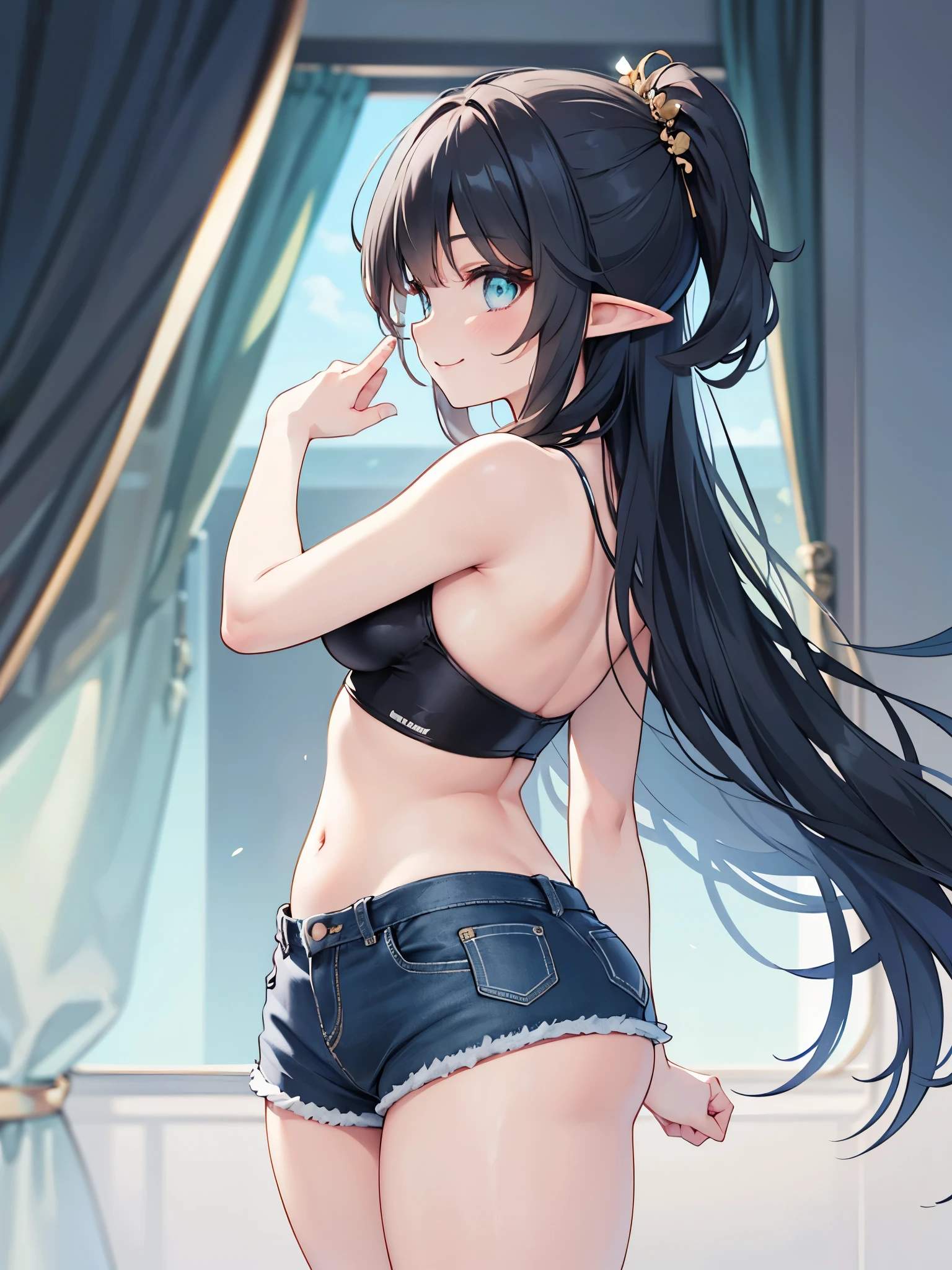 realisitic、top-quality、1 girl、sixteen years old、Colorful Hair Color、piercings、embarassed face、Fancy underwear、beautiful elfee、sexypose、Hotel、Particles of light、profetional lighting