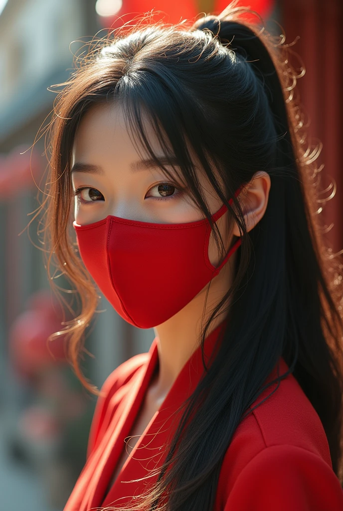 Beautiful woman in red mask
