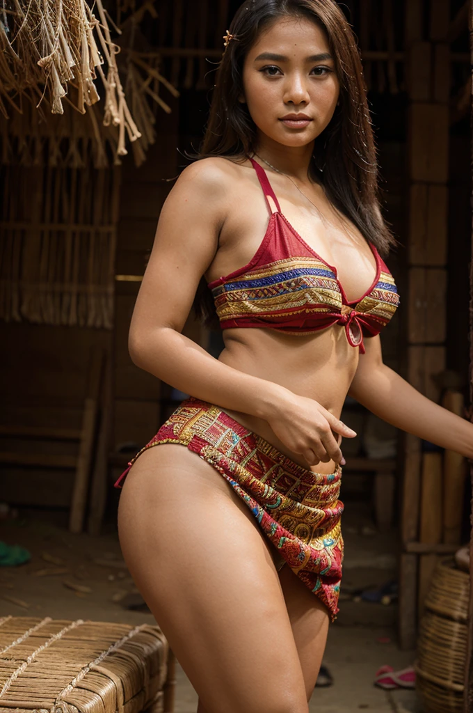 A realistic, extremely detailed surreal photorealistic rendering from a unique inca’s style, featuring one very beautiful and elegant inca Apsara girl dressed In thin white v strapless, red and blue colors of inca custom dress in an altar pattern, full set, Dress neatly Posing sensually, elegantly and creatively. The background features inca nature and culture carved on magnificently.