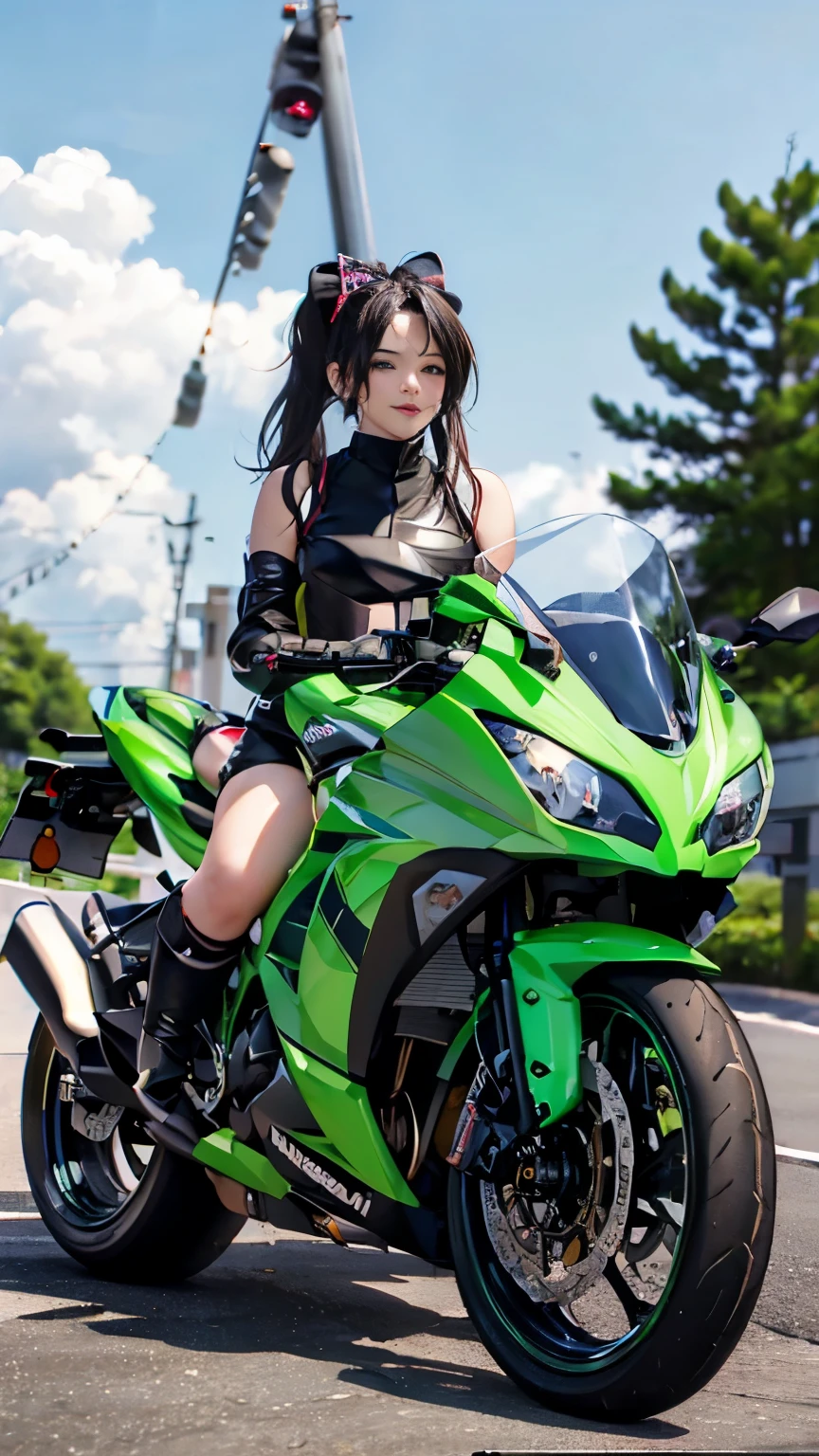  Max Image, Outstanding details, 超 high definition , ( realism: 1.4),  Best Illustrations , motorcycle, Kawasaki Ninja 250、green、Beauty、 white panties 、 beautiful thighs、 beautiful face、 miniskirt、Beauty、Beauty、greenのninja、 ponytails bleeding from the vagina、、ninja　KRT、Lolicon Hentai 、 Beautiful Panties、 beautiful thighs、 beautiful girl 、Beauty、 happy !!!, , motorcycle,[ Photo ]!!,  high definition ,