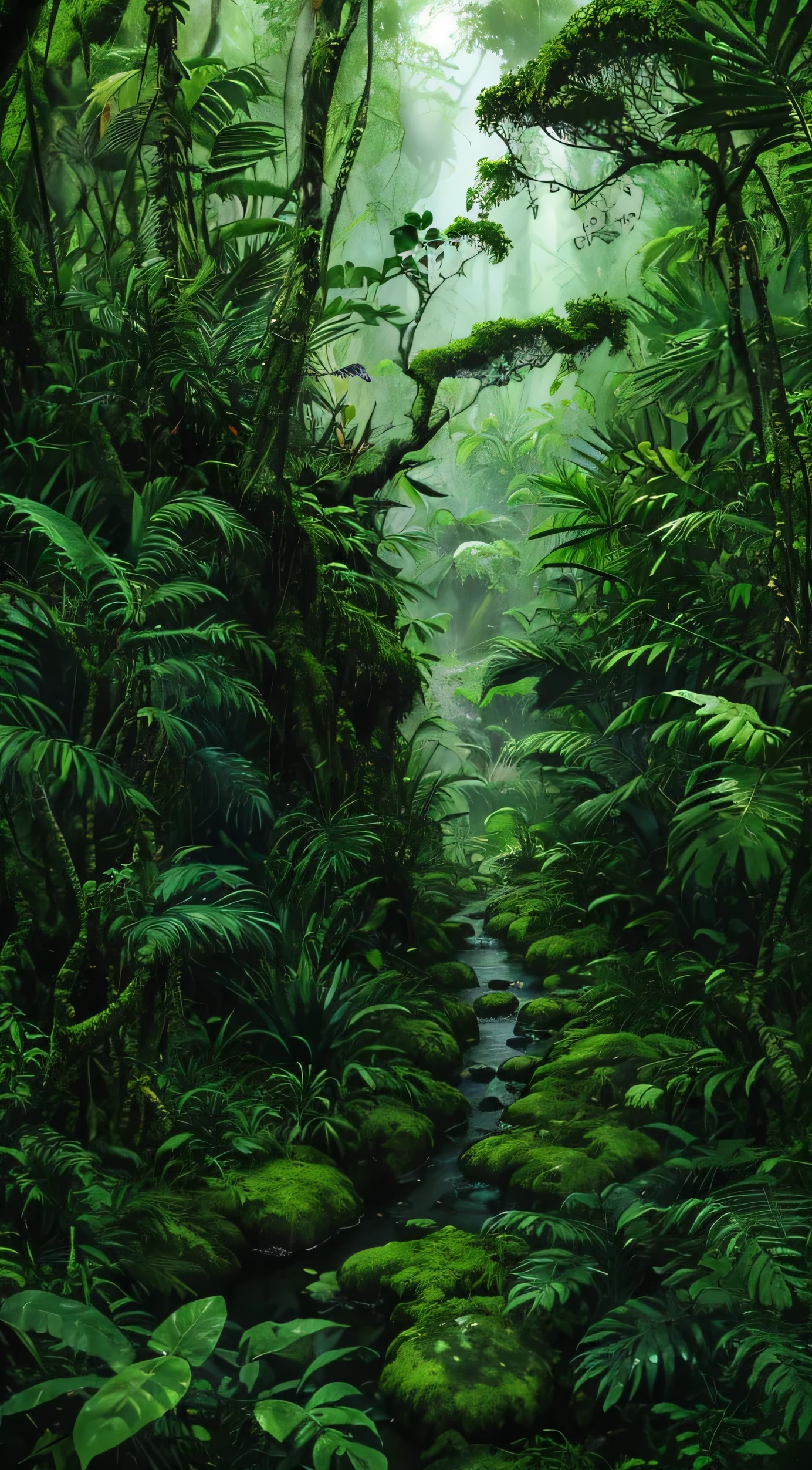 a view of a path through a lush green forest with moss on the trees, lush forest, lush forests, deep jungle from another world, beautiful ancient forest, beautiful jungle, lush rainforest, beautiful forests and trees, really beautiful forest, eerie jungle, tropical forest, lush forest landscape, lush green forest, green jungle, japan lush forest, lush green deep forest, grin face, young, (Masterpiece), ((Blue skin)), (best detail), digital art, (best qualtiy), Cinematic texture, ((Avatar style)), beautiful pupil, The background is jungle, the rainforest, big leafs