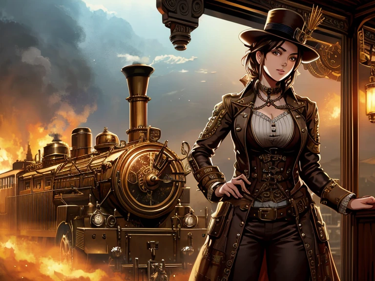 a steampunk time travel train, highly detailed, ultra-realistic, intricate gears and mechanisms, glowing energy, passengers in vintage clothing, dramatic lighting, cinematic composition, dramatic clouds in the sky, a sense of adventure and exploration, photorealistic, 8k, best quality