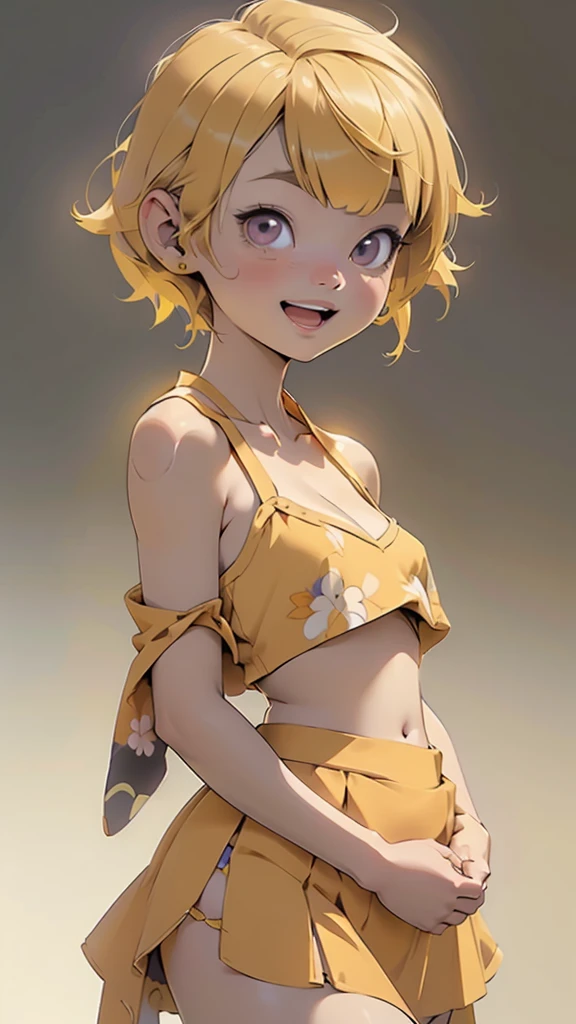 Master Parts, Best Quality, Render Jobs、。.3D Styles、。.3DMM、。.3D, 1girl in, Soio, yellow hair, hitornfreckles, jewely, (Aggressive expression)、Fighting、 Realistic, full length, Clear and simple background, yellow fringe, (Long Skirt Dress)、(((Nipples visible from the chest)))、looking at away, Short Bob Hair, Separated lips, green colored eyes, gargantilha, makeup, dressed and smiling, Beautiful teeth, Yellow shoes、((Lace panties))、(((Sukesuke panties)))、((((Panties torn in the center))))、(((((My panties were torn in the middle.)))))、((panties with slit))、(from the slit of the pantiesオマンコLooks)、((((pubic hair is yellow))))、(((Pubic hair is visible)))、((Yellow man hair has grown))、(((((Yellow pussy hair visible through panties)))))、Realistic body、(life-likeオマンコ)、(((Very realistic panties)))、(((up skirt))),(((I can see panties)))、(Cameltoe),、Small、are small、the shape of the papilla is visible、(((The shape of the nipple is clear)))、((pointed papillae))