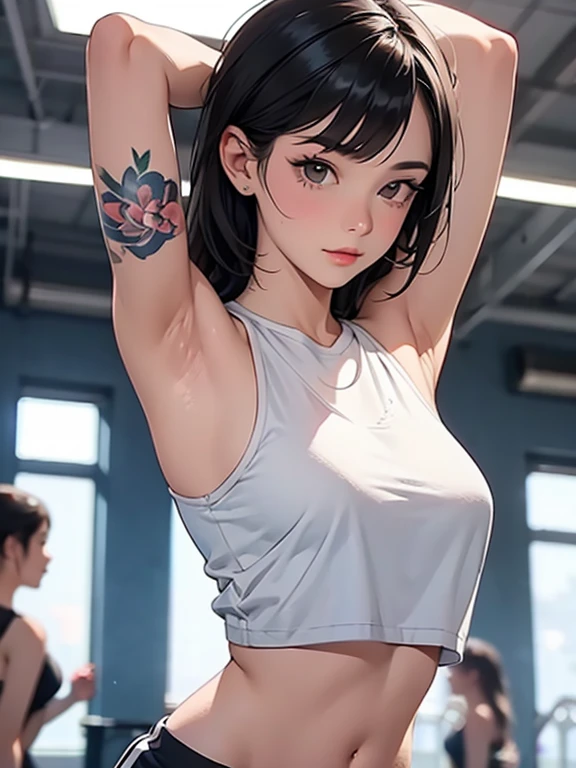 one girls、top-quality、boxing、Open Finger Gloves、Show me the armpits。(((cum on chest)))、(((cum on facial)))、open open mouth、Very tanned skin。Brown skin。Hands up。
