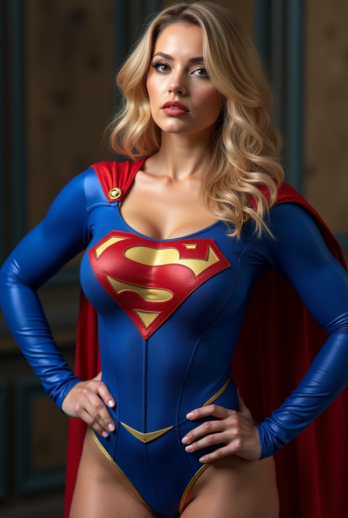 Beautiful beautiful blonde woman Supermodel ((Dressed as a supergirl)),(blue eyes), (She is smiling: 1.1),perfect face, split lips, (Best quality, 8k, Masterpiece: 1.3), perfect hands, clear focus : 1.2, perfect body beauty: 1.4, slim abdomen: 1.2, highly detailed face and skin texture, detailed eyes, standing, dynamic pose, she is on top of a terrace, highly detailed attractive pose, 28 years old, innocent face, natural long straight blonde hair, high resolution, Artwork, best quality, high and intricate details, highly detailed, sharp focus, detailed skin, realistic skin texture, texture, detailed eyes, Professional, 4K, shot in canon, 85mm, shallow depth of field, kodak vision color, perfect body fit, extremely detailed, photography_\(ultra\), photorealistic, realistic, Post-processing, maximum detail, roughness, Real life, ultra realistic, photorealism, photography, 8k hd, photography,Supergirl
