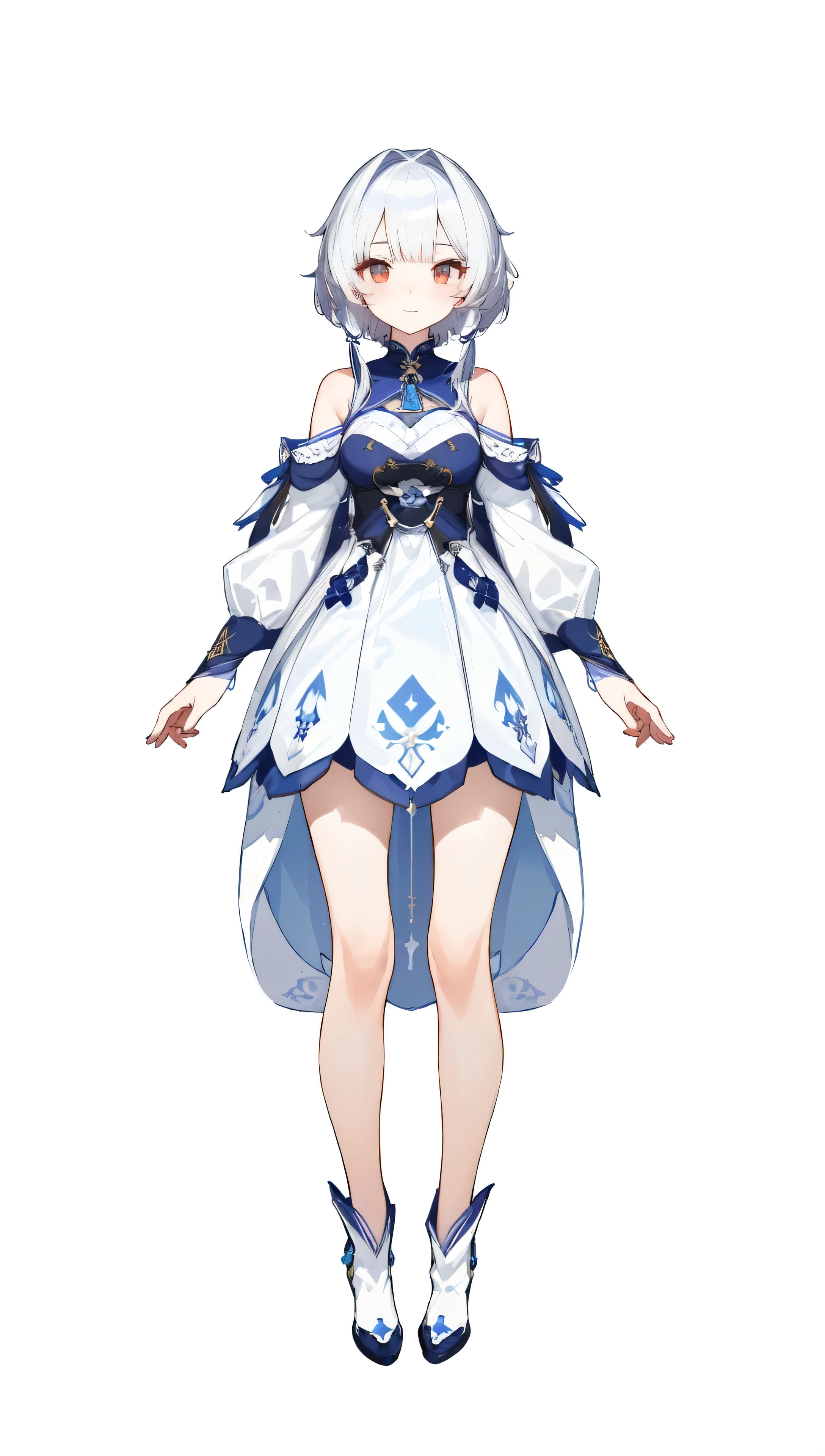 A woman in a white dress with blue and black accents, Ayaka, the influence of Genshin, Characters of Azur Lane,  cushart krenz key art feminization, Azur Lane style,  Hologram ， from Azur Lane video game ,  Cute Anime in a Beautiful Dress , Official character art, Moon Themed Costumes , Ayaka Genshin Games , ( (  Character Concept Art  ) )
