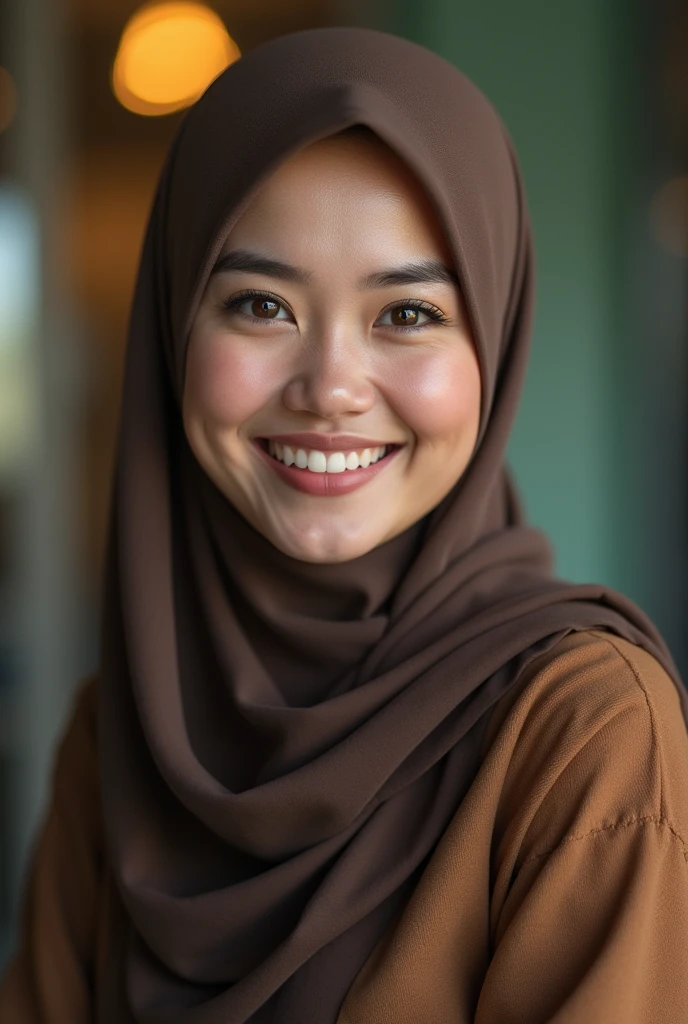 malaysian girl wearing hijab, beautiful face smiles sweetly, naked, small breasts