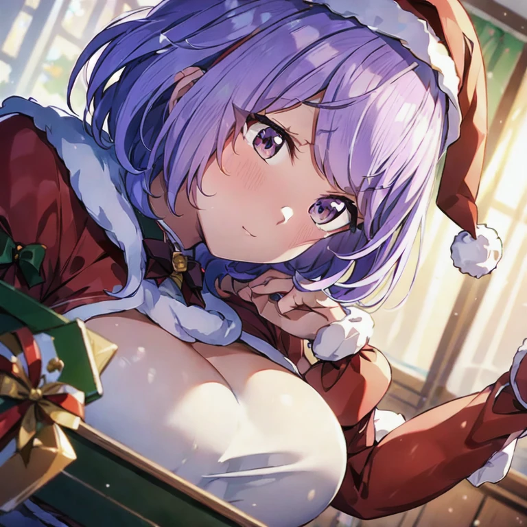 masterpiece,high quality,highres,1girl,Anastasia_Mysterante,santa hat,santa costume,upper body,classroom,indoors,