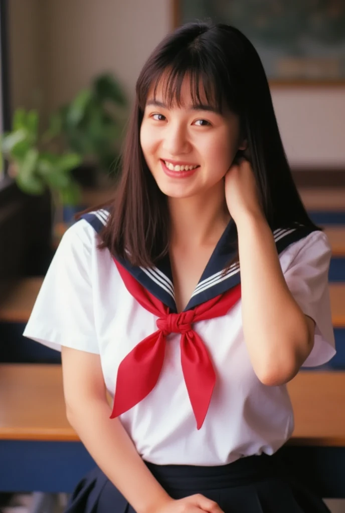 (((Mika, 1girl, solo, upper body))), 8k, raw photo, perfectly focused, best focus, realistic skin texture, masterpiece, highest quality, photorealistic, school uniform, in a classroom