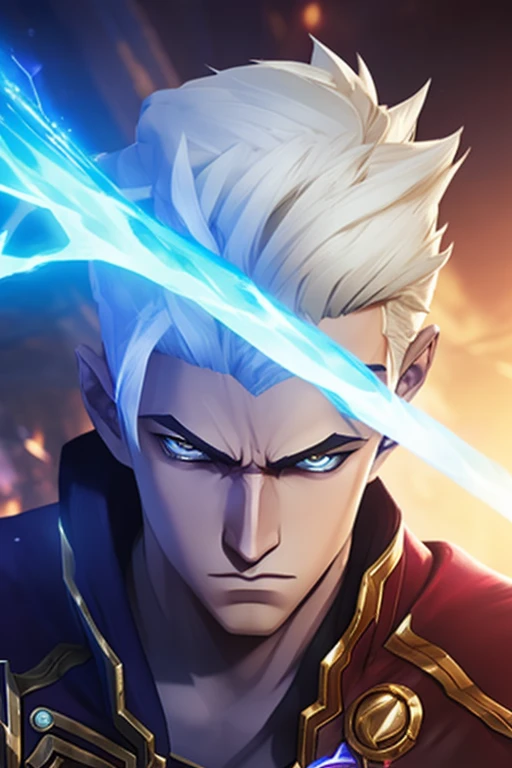  The blond guy with blue eyes,  Short Hair ,  Star wanderer, Arcane series style , League of Legends game, Arcane series, Kind, calm look,  highly detailed , deep color