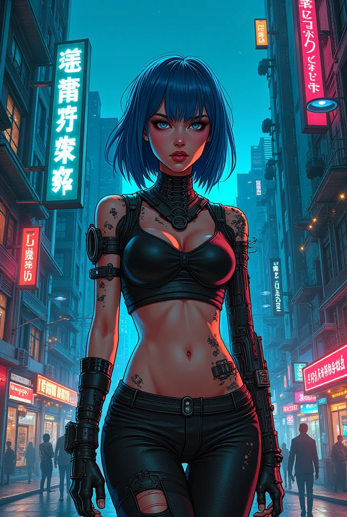 Cyberpunk woman in a neon futuristic city