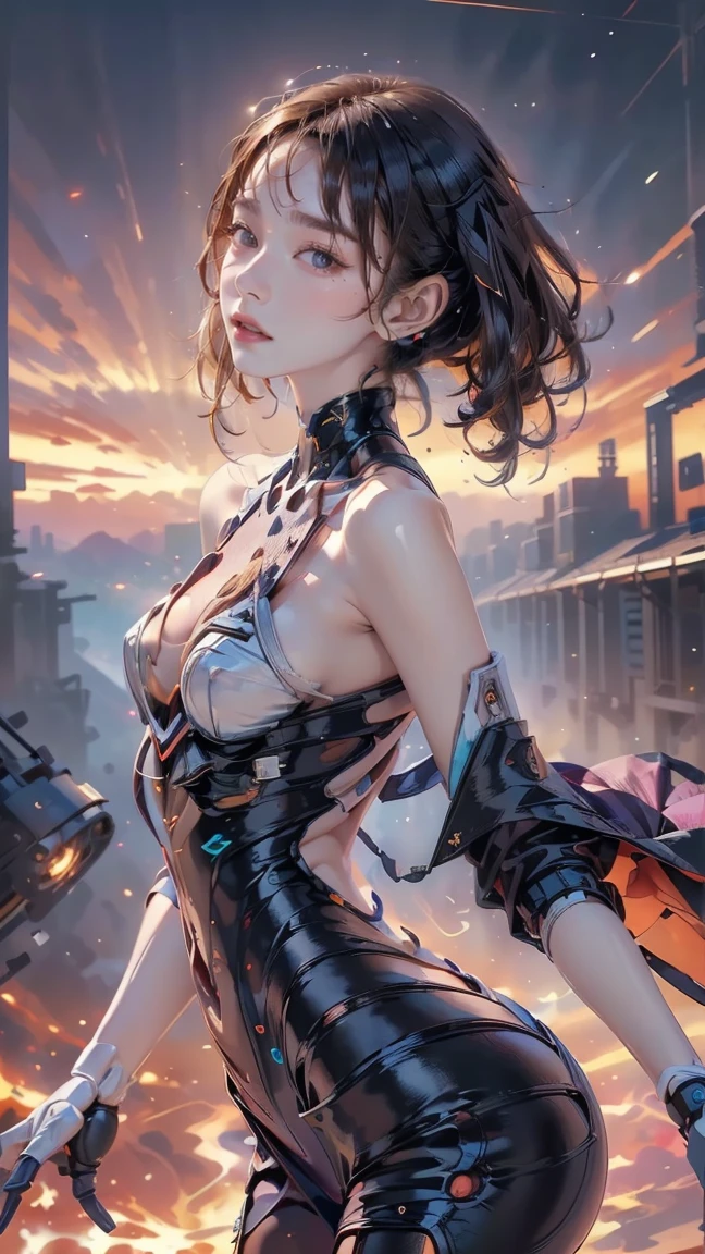 A glass-like smiling alien floral monument bioluminescence , humanoid structure entangled in a star light back ground, is displayed in out realms, stary background, concept art, feminine beauty, god, (best quality,8K,highres,masterpiece), ultra-detailed, (surreal portrait of flawless Android beauty), The Android's long, messy "hair" consists of intricate circuitry patterns, adding to the surreal and futuristic aesthetic.