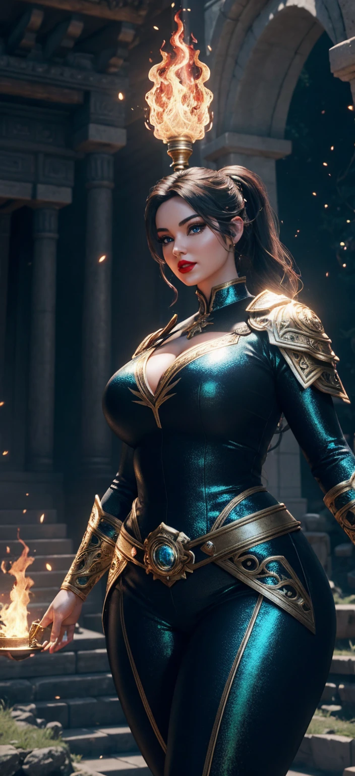 bouncing it up and down, (tetas grandes), escote completo, delineador de ojos pesado, ultra realista, arte conceptual, detalles intrincados, Misterioso, muy detallado, Fotorrealista, renderizado de octanaje, 8k, Motor irreal. arte de artgerm y greg rutkowski y alphonse mucha, Traje de gato de cuero, mono de cuero, ropa de cuero ajustada, correas de cuero