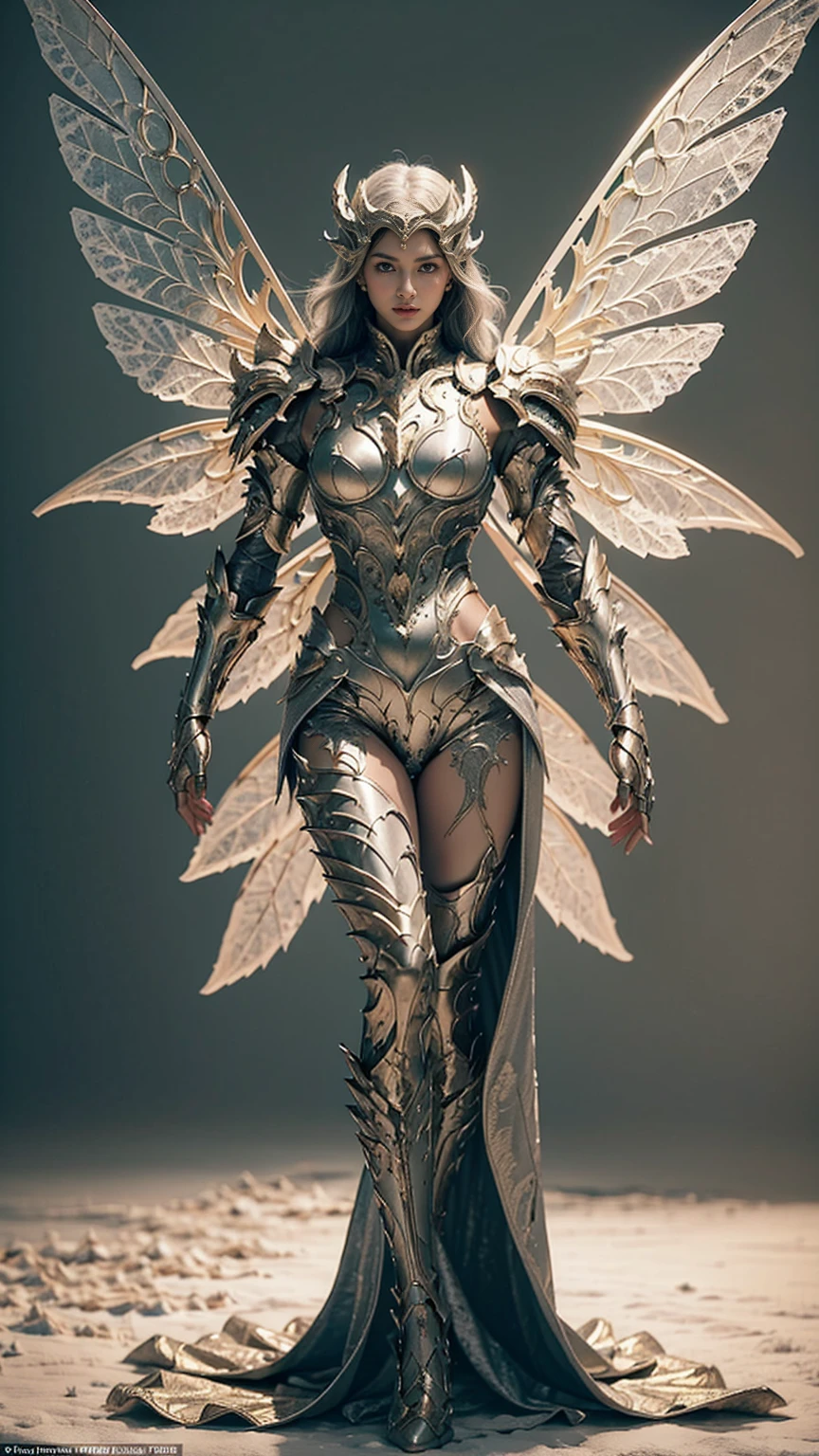 ((((Winter Snowy Landscape)))) This graceful and powerful female knight wears armor that resembles a majestic and ferocious bird-like imaginary creature of feminine design. It features massive white and green wings, sharp claws, and intricate organic details that evoke a sense of grace and mystery. The humanoid silhouette is slender and ethereal, both beautiful and dangerous. The toes resemble the claws of a sharp bird of prey. Holding a slender longsword in each hand, the figure's pose is both powerful and graceful, with its four wings spread dynamically. With soft lighting and a muted background, this world combines the beauty of nature with an otherworldly aesthetic. Perfect for high fantasy.

Translated with DeepL.com (free version)