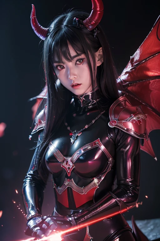 8K,A demon of the abyss with large, wild fangs.,Devil horns,Scary face,Strong and bulging muscles,Strong Macho,Tattered Gauntlets,Strong and big fist,Bright Red Eyes,Abyssal Land,Perfect Anatomy,charm,Volume measurement,Body balance,Digital single-lens reflex camera, Soft lighting, Detailed Background, Written boundary depth, Volumetric lighting, Sharp focus, Absurd, Realistic proportions, Excellent anatomy, (Realistic, 超Realistic:1.4), 16K HDR, dawn,A High Resolution,super Realistic 肌,Super beautiful expression,Fantasy art,Character Art,Wind effects:1.9、Cloud Effect:1.2、Full Rendering、Professional quality high resolution、Perfect contrast、Perfect lighting、Perfect composition、Perfect Skin、Perfect Fingers、Perfect breasts、Perfect Hair、Perfect Face、Realistic facial features,super highest quality,Slim figure,Perfect body line,Perfect hand shape,Anatomical body balance,Highly detailed face,Highly detailed eyes,Beautiful Lips,Excellent light particles,Cinema Lighting,Makeup,Ultra-high resolution,Ultra-Realistic Skin,Dynamic pose,Bright Red Eyes,Bathing the whole body with blood,Pump Up,Beastly smile,Sharp Eyes,Bloody,Blood splattered on face,