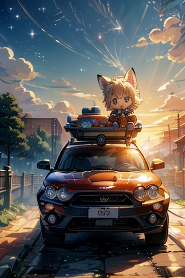 (​masterpiece:1.2),top-quality,​masterpiece,  high definition ,original,A train that transcends time and space ,   Highly Detailed Wallpaper  ,  Perfect Little  ,( Baby Fox ,Chibi character,cute， Highly Detailed CG :1.2)、((空をjumpcar:1.5)),空をjump,car，
 (​masterpiece:1.2),top-quality,​masterpiece,  high definition ,original,   Highly Detailed Wallpaper  ,  Perfect Little  (car,From the space-time bubble, Highly Detailed CG :1.2)、In the sky,car，jump，Near future，