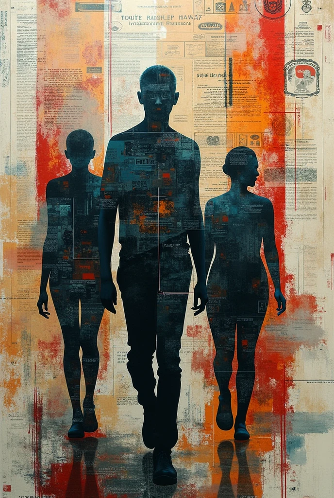 Surrealism, Abstraction, two outline silhouettes of a man and a woman in love with a binary barcode , mixed art deco and glitch art, gold and black, In the style of Hieronymus Bosch, high contrast of light and shade, in rococo-punk style, Cyberpunk dystopia, Vivid realism, mixed photography, Lomography with multiple poses, Depth of field, 8k