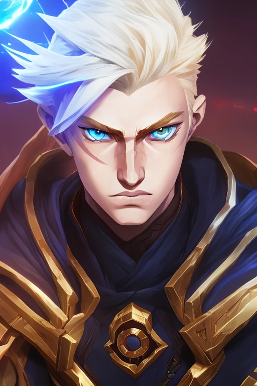  The blond guy with blue eyes,  Star wanderer, Arcane series style , League of Legends game, Arcane series, Kind, calm look,  highly detailed , deep color,  golden hair,  medium length hair 