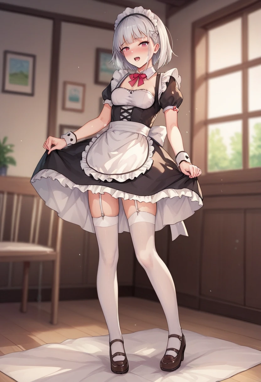 score_9, score_8_up, score_7_up, score_6_up, score_5_up, score_4_up,evaluation_explicit,source_anime, 
BREAK 
Full body image 
BREAK 
Only girls
BREAK 
Small breasts、Height:120cm 
BREAK
Long skirt,maid outfit,garter belt,White Stockings,White pants
BREAK
Girl getting raped
BREAK
羞恥心、 has red cheeks 、恥ずかしい
BREAK 
A girl lifts her skirt to show her underwear