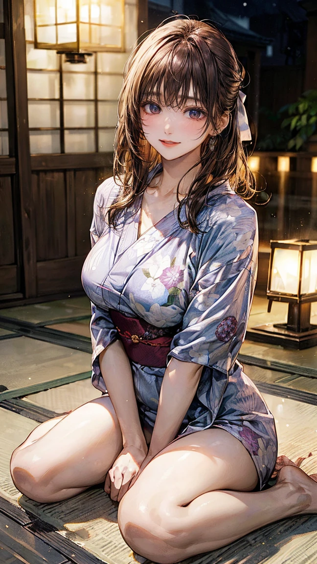 ((16K)),(masterpiece:1.3, Highest quality, Ultra-high resolution, Super detailed), (Realistic, photoRealistic:1.4), Perfect lighting, Depth of written boundary, Browsing Caution, Surrealism,Face Light,(( large breasts:1.2)),Beautiful detailed hair,((Beautiful eyelashes)), Beautifully detailed face, Beautiful fine details, Beautiful body, thin脚,Beautiful breasts, Beautiful feet, ((Detailed nails)), ((Beautiful fingers)), thin, 1 girl, 23 years old,Perfect Face, Long eyelashes,Perfect Anatomy, Supermodel with a long neck,((Skinny1.2)),(Perfect Anatomy,Anatomically correct, Highly detailed skin), ((beautiful girl:1.1)),(Mid-length hair:1.4, Wavy Hair:1.2, Black Hair) ,((With bangs)),Dainty facial structure,((smile:1.3)),Like the whole body,((Spread legs:1.3)),((Wind lift)),((wind effect)),purple panties, ((shirt lift:1.2)),((from below)),((wearing very elaborate (orange) yukata with traditional Japanese floral patterns:1.2)),((nsfw:0.4)),The yukata is short in length, showcasing its vibrant and intricate design, Generate an image of a night sky with colorful fireworks being launched. The background should be filled with a variety of vibrant fireworks, creating a festive and celebratory atmosphere,Beautiful fireworks,((wide shot:1.4)),
