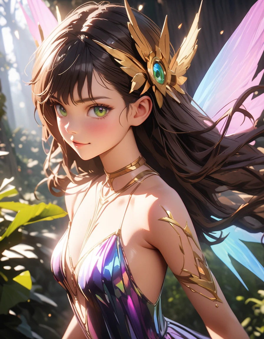 ( Absurd, High quality, ultra-detailed, masterpiece, concept art, smooth, highly detailed artwork, hyper-realistic painting ) , ****************, Strawberries, cute, whole body, Romantic, Vivid, dreamy, fantasy, fairy wings, in the forest, enchanting glow, very detailed art, reveal clothes, sexy lace underwear,  transrarrent clothnes, perky niples,  deep eyes, ponytail, big ponytail bow, playful, mischievous, smile