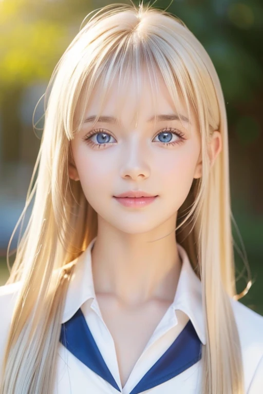  portrait、 cheerleader uniform、 open shirt 、 Gentle Expression 、young、 shiny、radiant white shiny skin 、Ultimate beauty、The ultimate beauty、The most beautiful bright 、 beautiful platinum blonde hair jumping back、 super long silky straight hair、 cleavage、 shiny、Beautiful bangs、big、 very bright sparkling light blue eyes 、 transparent and charming very beautiful very adorable cute  baby faced girl、 Sufficient Bust 、The beauty of a small face、Round face、bangs、Bangs between the eyes、 very long hair 、 hair to hide one eye、 Shiny hair、 straight hair、Eye hair、 too much hair 、