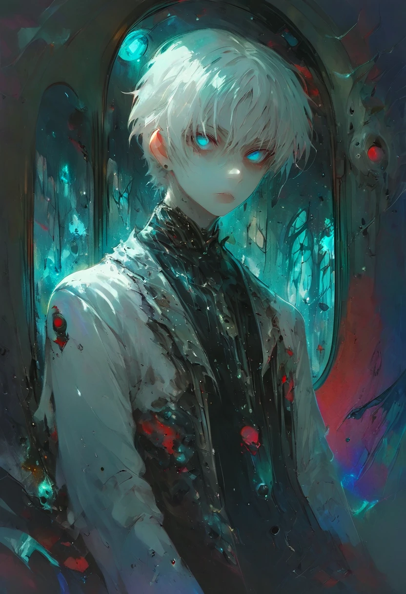 1boy, stylish boy, beauty face, fantasy character, aura art, ethereal atomosphere, fantasy art, he ride on chronicle train, sitting inside train, watching outside window, mysterious forest from outside window, ethereal atmosphere, white short hair, good fashion, in the dark ,rough sketch, oil paintings,ultra deteiled anime, best quality, masterpiece, 4k, 8k ,HDR, high quality,gothic fantasy theme,