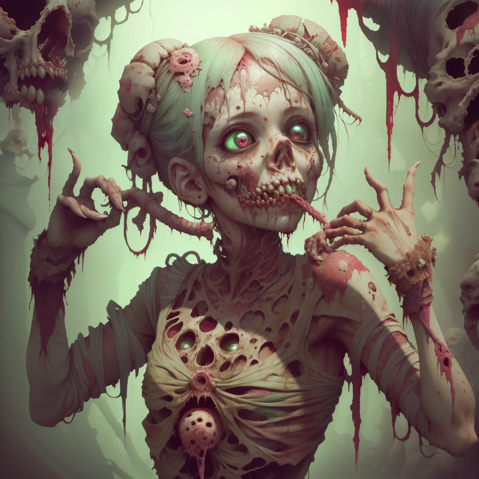 worldofundead, (1girl), rotten flesh, rotting, gore, blood,