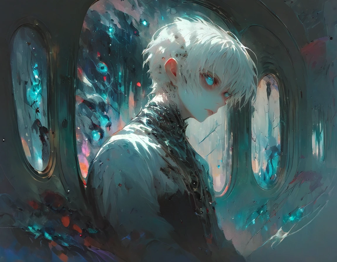 1boy,from side, stylish boy, beauty face, fantasy character, aura art, ethereal atomosphere, fantasy art, he ride on chronicle train, sitting inside train, watching outside window, mysterious forest from outside window,looking away, ethereal atmosphere, white short hair, good fashion, in the dark ,rough sketch, oil paintings,ultra deteiled anime, best quality, masterpiece, 4k, 8k ,HDR, high quality,gothic fantasy theme,